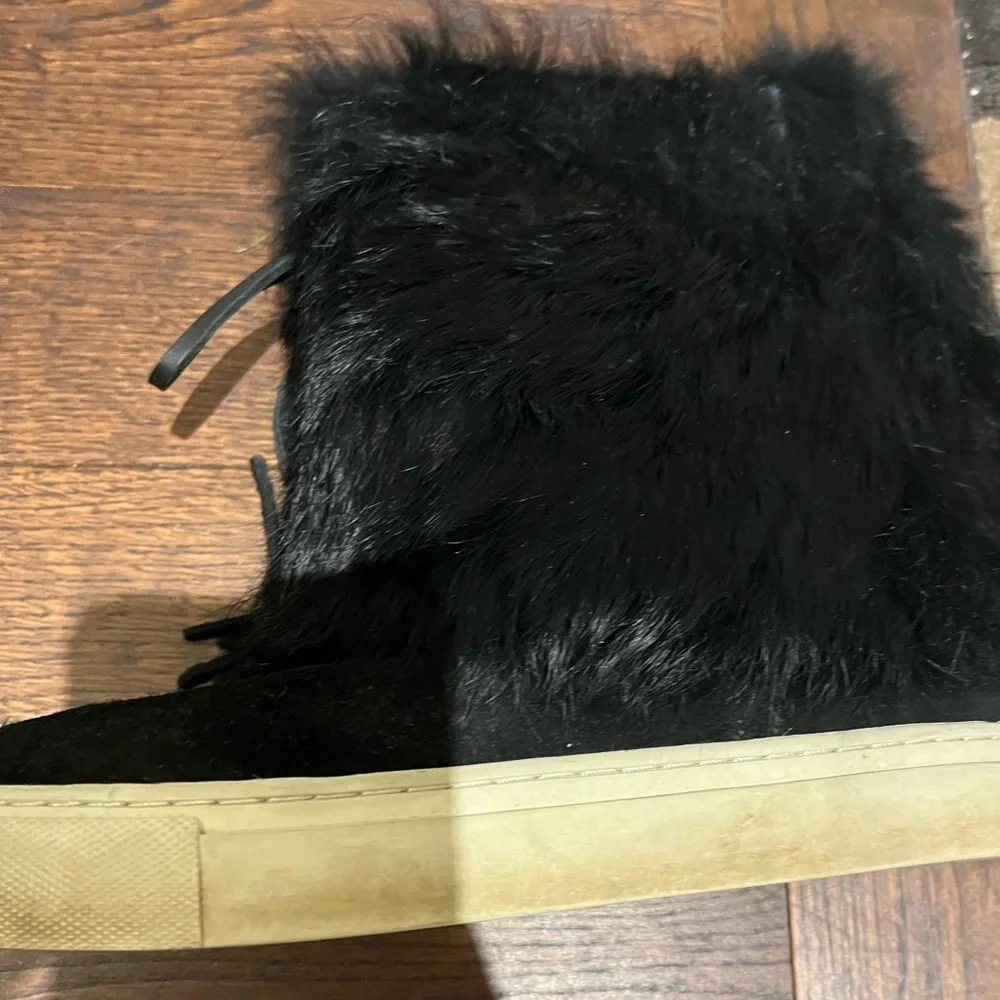 Tory Burch Angelica Black Rabbit Suede Winter Boots - Picture 6 of 11